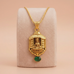 Divine Goddess Lakshmi Temple Pendant with Green Accent Drop Ivanah Silver