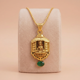 Divine Goddess Lakshmi Temple Pendant with Green Accent Drop Ivanah Silver