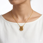Traditional Seated Lakshmi Gold Pendant with Stone Accent Ivanah Silver