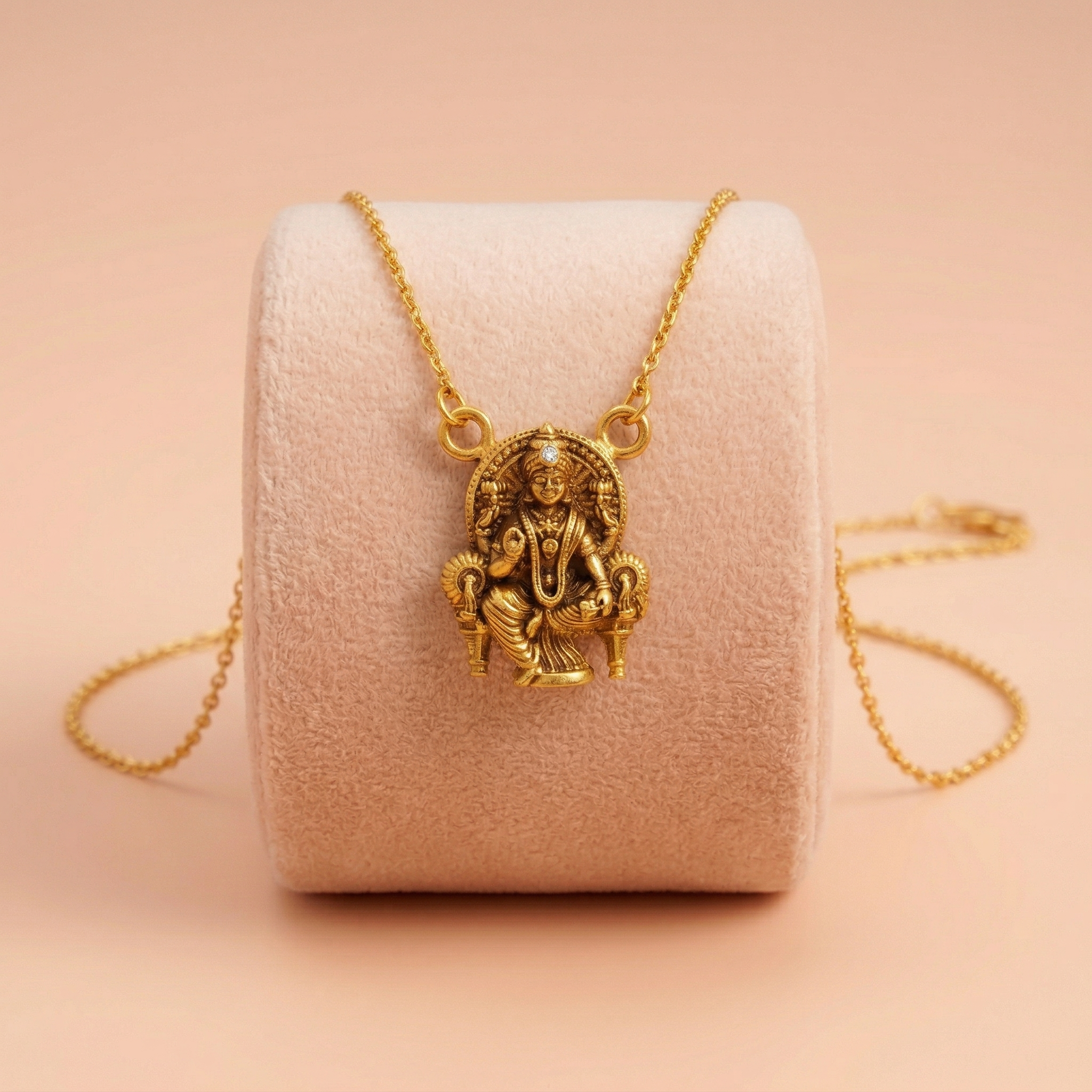 Traditional Seated Lakshmi Gold Pendant with Stone Accent Ivanah Silver
