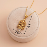 Traditional Seated Lakshmi Gold Pendant with Clear Stone Drop Ivanah Silver