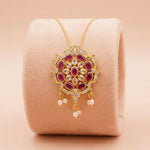 92.5 Gold Plated Silver Ruby Floral Pendant Ivanah Silver