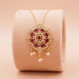 92.5 Gold Plated Silver Ruby Floral Pendant Ivanah Silver
