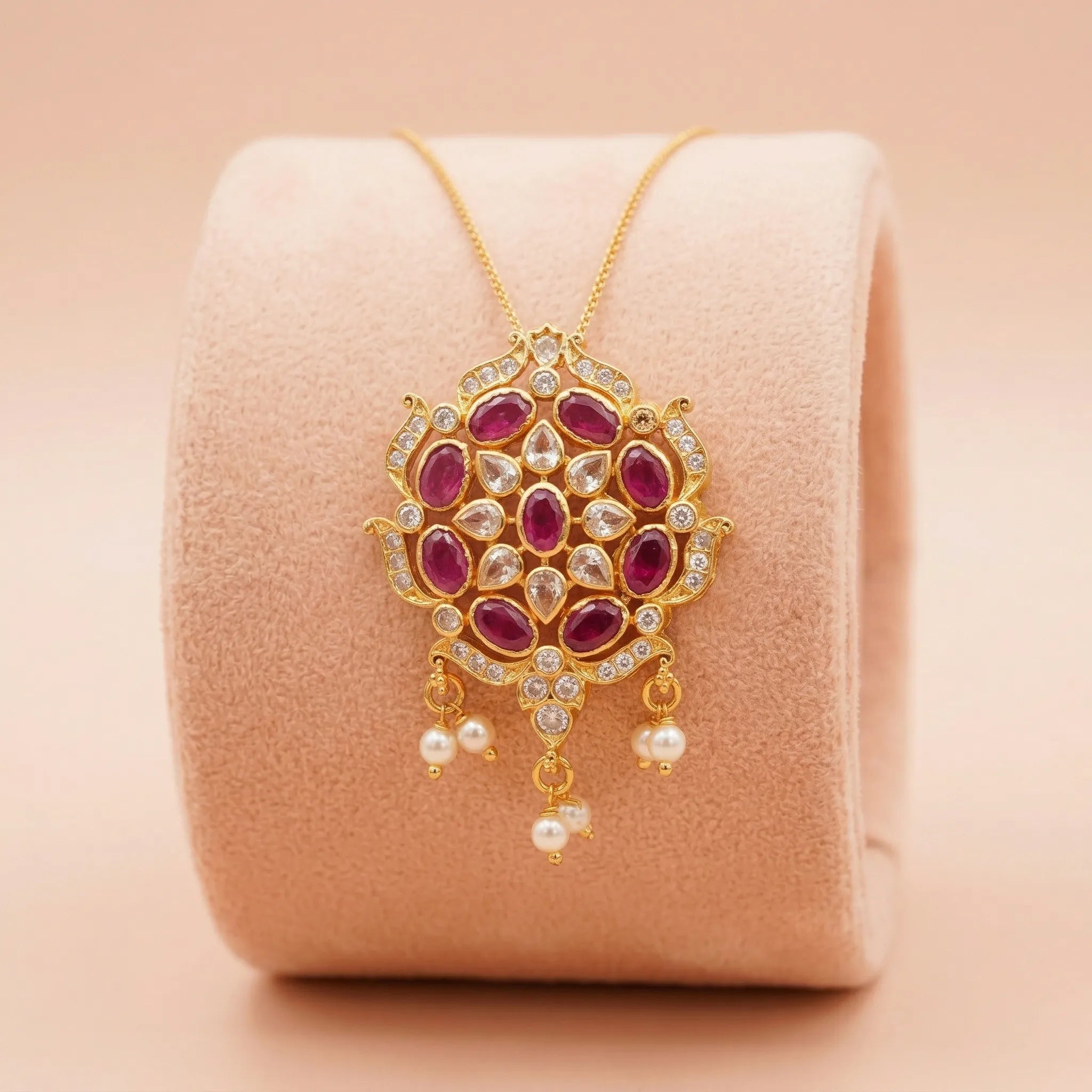 92.5 Gold Plated Silver Ruby Floral Pendant Ivanah Silver