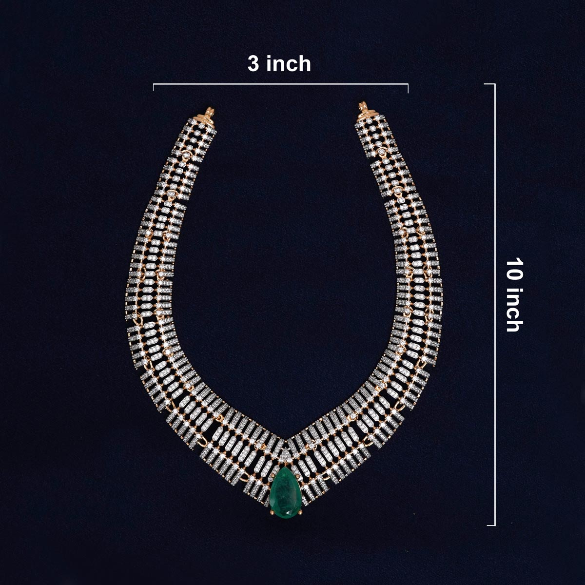 92.5 Silver Gold Plated Statement Necklace with Emerald Green Pear Drop Ivanah Silver