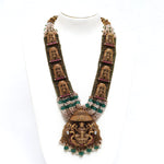 Antique Lakshmi Pendant Layered Necklace with Pearls & Kemp Stones Ivanah Silver