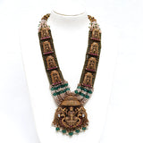 Antique Lakshmi Pendant Layered Necklace with Pearls & Kemp Stones Ivanah Silver