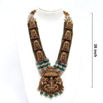 Antique Lakshmi Pendant Layered Necklace with Pearls & Kemp Stones Ivanah Silver