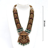 Antique Lakshmi Pendant Layered Necklace with Pearls & Kemp Stones Ivanah Silver