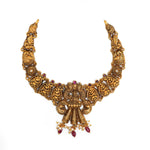 92.5 Silver Gold Plated Lakshmi Temple Necklace with Kemp Stones & Pearls Ivanah Silver