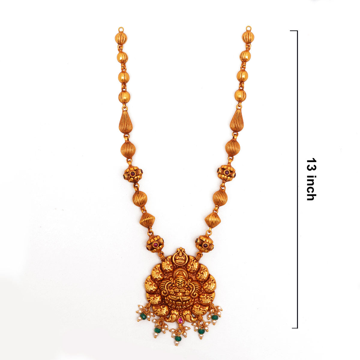 92.5 Silver Gold Plated Temple Jewellery Necklace with Ruby & Pearls Ivanah Silver