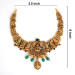 92.5 Silver Gold Plated Antique Lakshmi Necklace with Green Beads & Pearls Ivanah Silver