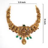 92.5 Silver Gold Plated Antique Lakshmi Necklace with Green Beads & Pearls Ivanah Silver