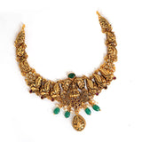 92.5 Silver Gold Plated Antique Lakshmi Necklace with Green Beads & Pearls Ivanah Silver