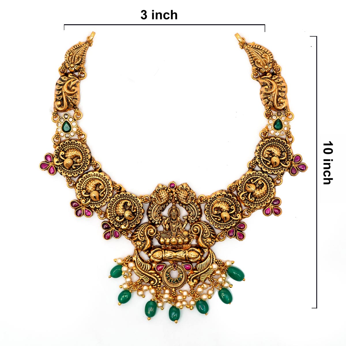 92.5 Silver Gold Plated Royal Antique Finish Lakshmi Peacock Necklace Ivanah Silver