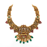 92.5 Silver Gold Plated Royal Antique Finish Lakshmi Peacock Necklace Ivanah Silver