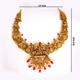 92.5 Silver Gold Plated Antique Lakshmi Necklace with Ruby Beads Ivanah Silver