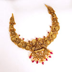 92.5 Silver Gold Plated Antique Lakshmi Necklace with Ruby Beads Ivanah Silver