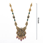 92.5 Silver Gold Plated Antique Necklace with Lord Krishna Pendant & Green Stones Ivanah Silver