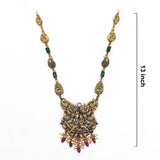 92.5 Silver Gold Plated Antique Necklace with Lord Krishna Pendant & Green Stones Ivanah Silver