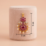 Floral Kemp Style Gold Pendant with Ruby Stones and Pearl Drops Ivanah Silver