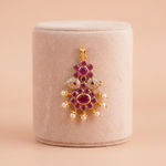 Floral Kemp Style Gold Pendant with Ruby Stones and Pearl Drops Ivanah Silver