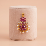 Floral Kemp Style Gold Pendant with Ruby Stones and Pearl Drops Ivanah Silver