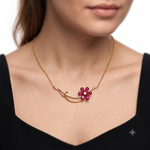 Contemporary Floral Gold Pendant with Ruby-Red Stones Ivanah Silver