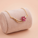 Contemporary Floral Gold Pendant with Ruby-Red Stones Ivanah Silver