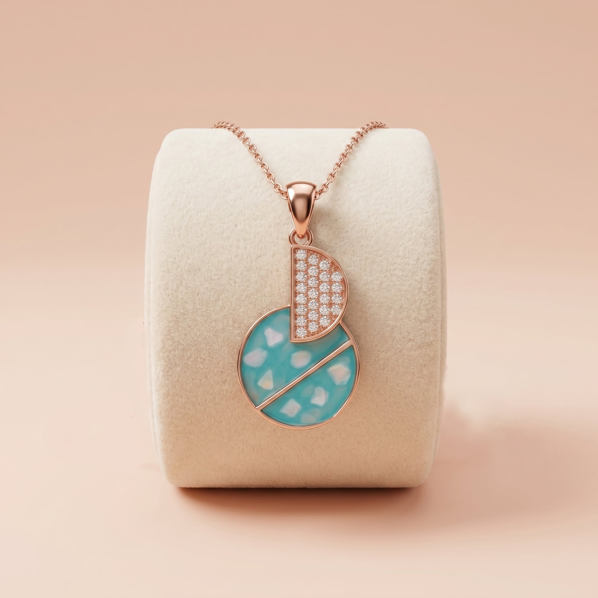 Rose Gold Geometric Abstract Aqua Mosaic Pendant Ivanah Silver
