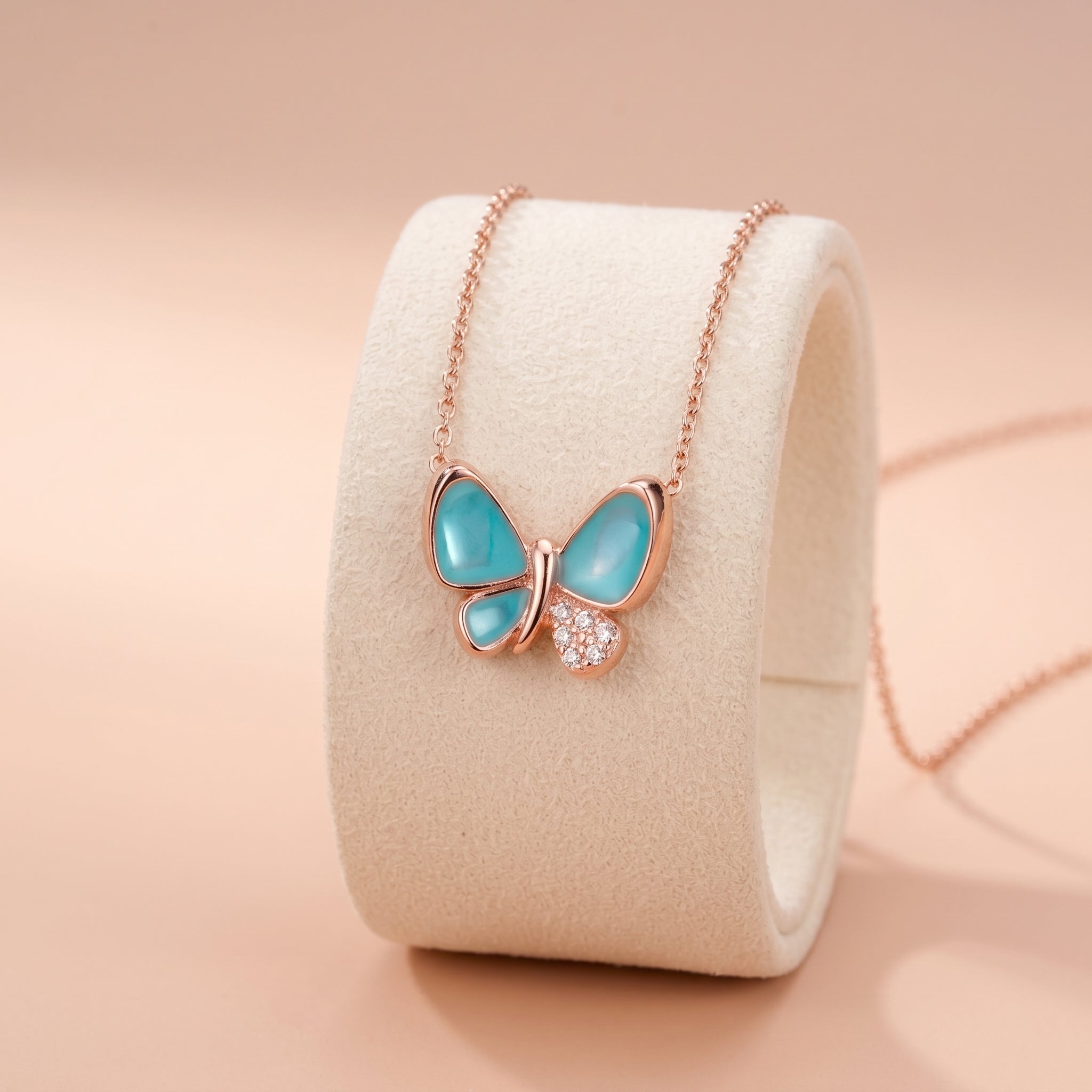 Rose Gold Aqua Blue Butterfly Pendant Ivanah Silver