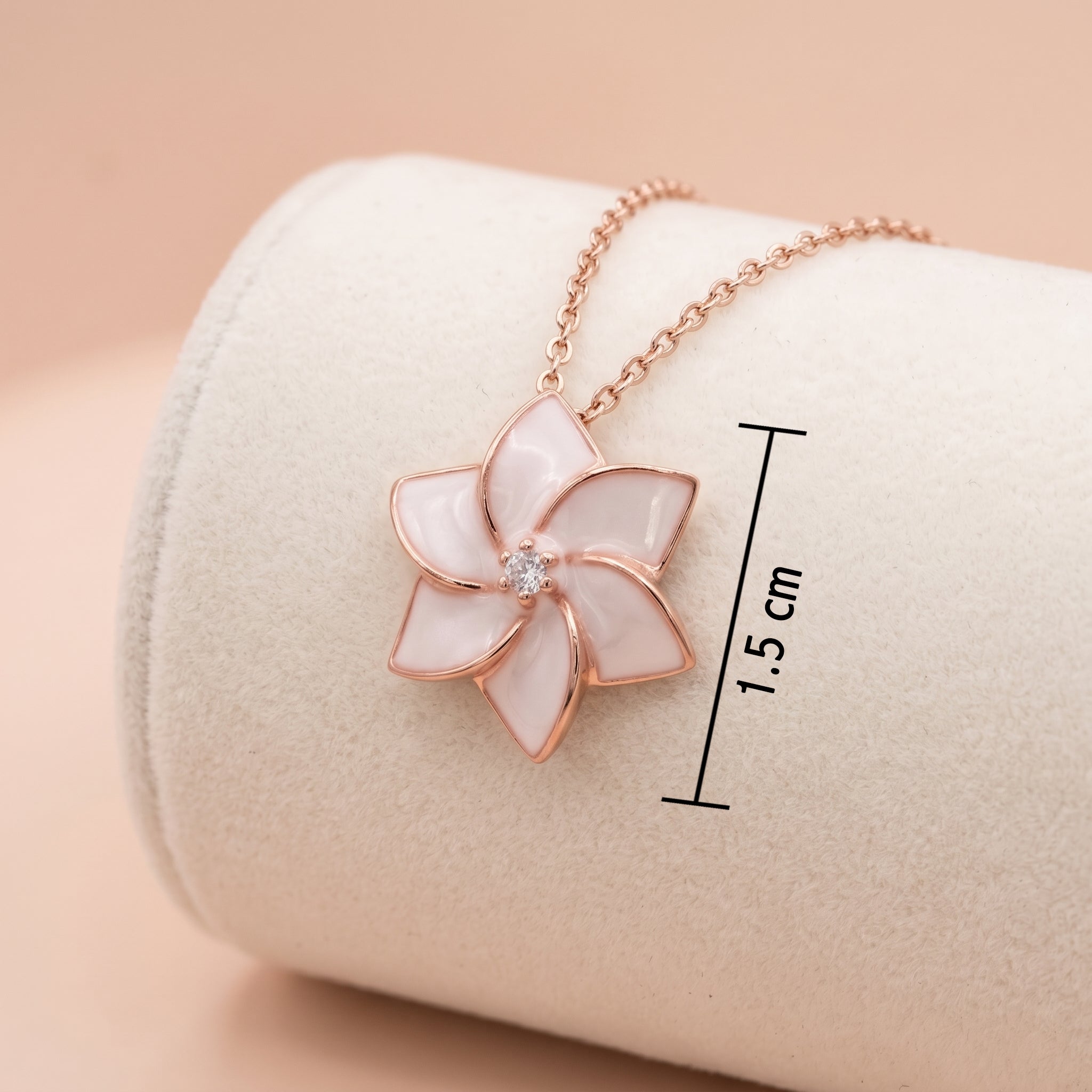 Rose Gold Mother-of-Pearl Six-Petal Floral Solitaire Pendant Ivanah Silver