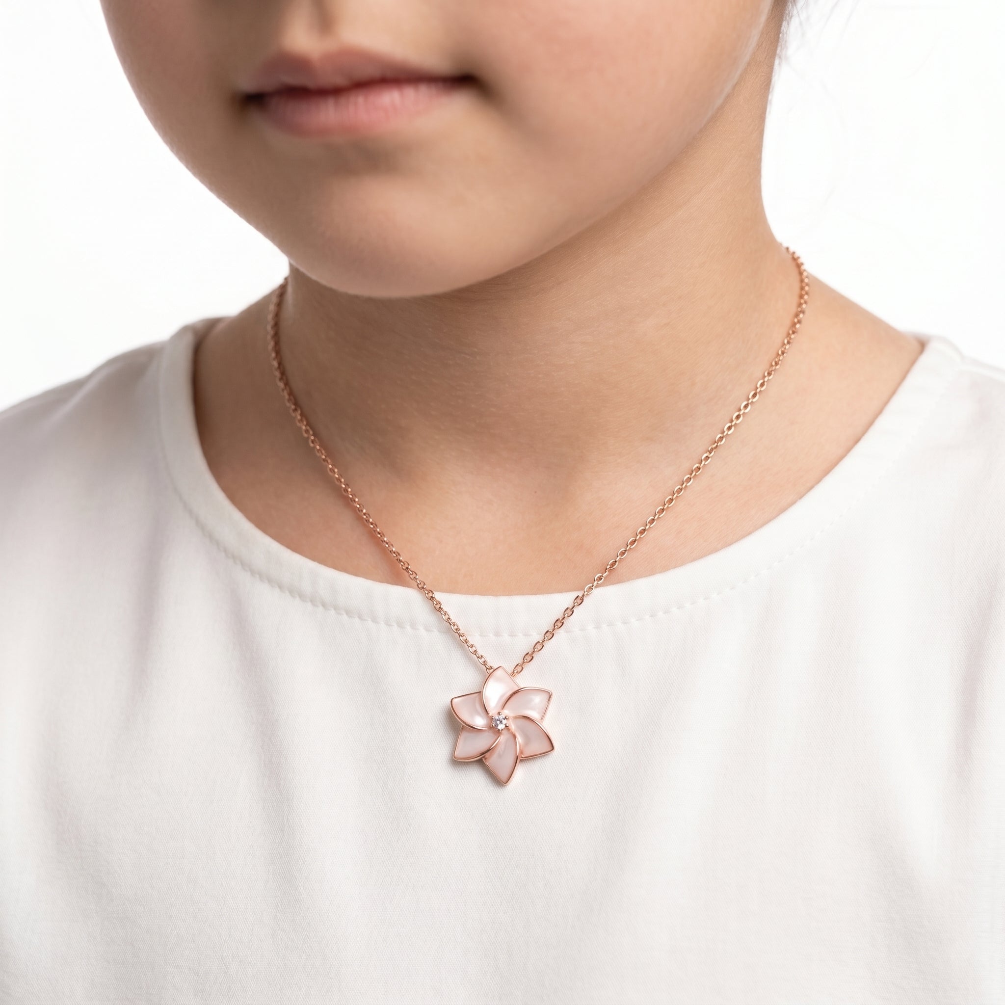 Rose Gold Mother-of-Pearl Six-Petal Floral Solitaire Pendant Ivanah Silver