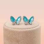 92.5 Silver Turquoise Enamel Butterfly Stud Earrings Ivanah Silver