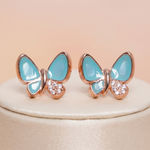 Rose Gold & Blue Enamel Butterfly Stud Earrings Ivanah Silver
