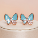 Rose Gold & Blue Enamel Butterfly Stud Earrings Ivanah Silver