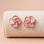 Elegant Pastel Pink Flower Stud Earrings in Rose Gold Finish Ivanah Silver