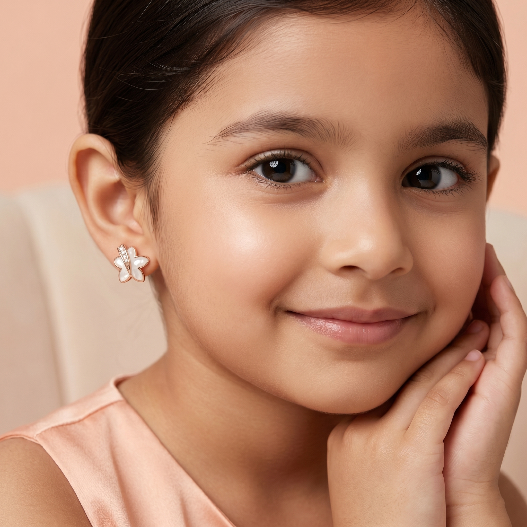 Rose Gold Butterfly Mother-of-Pearl & CZ Stud Earrings Ivanah Silver