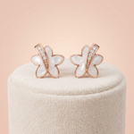 Rose Gold Butterfly Mother-of-Pearl & CZ Stud Earrings Ivanah Silver