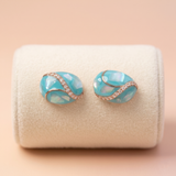Aqua Blue Mother-of-Pearl & CZ Rose Gold Stud Earrings Ivanah Silver
