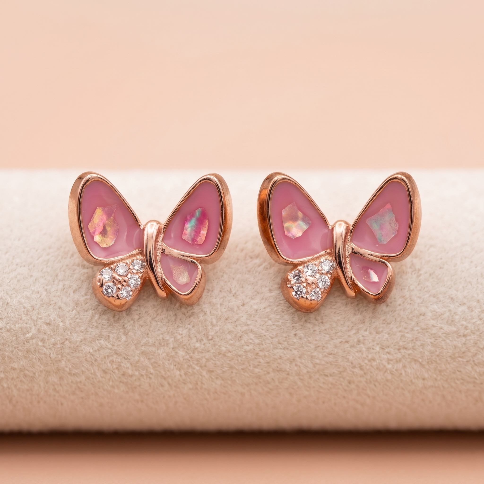 Rose Gold Pink  Butterfly Stud Earrings Ivanah Silver