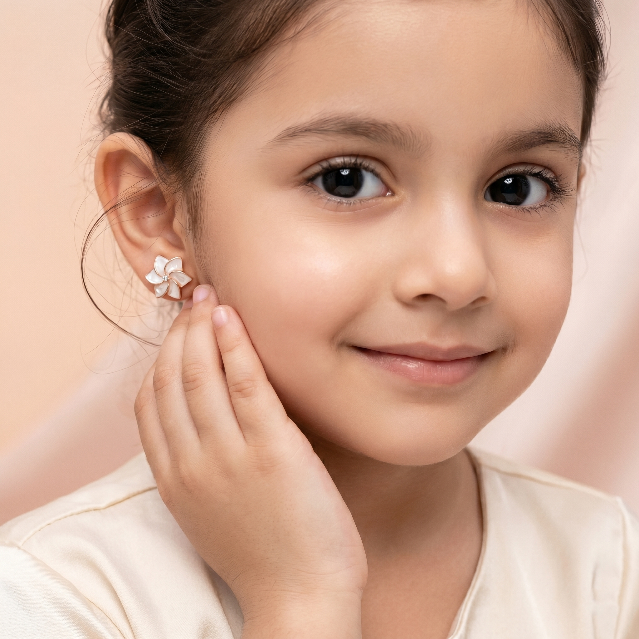 Rose Gold Pearlescent Floral Stud Earrings Ivanah Silver