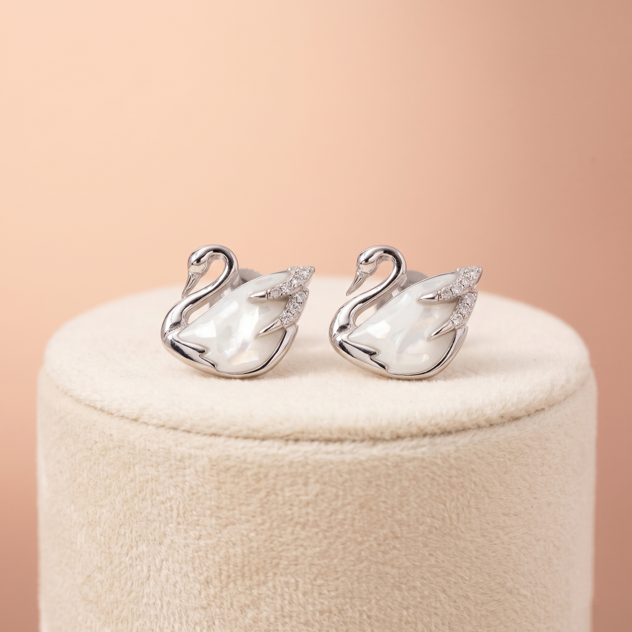 Silver Mother-of-Pearl Swan Stud Earrings Ivanah Silver