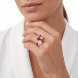 92.5 Silver Rose Gold Plated Red Enamel Flower Ring Ivanah Silver