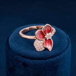 92.5 Silver Rose Gold Plated Red Enamel Flower Ring Ivanah Silver