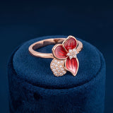 92.5 Silver Rose Gold Plated Red Enamel Flower Ring Ivanah Silver