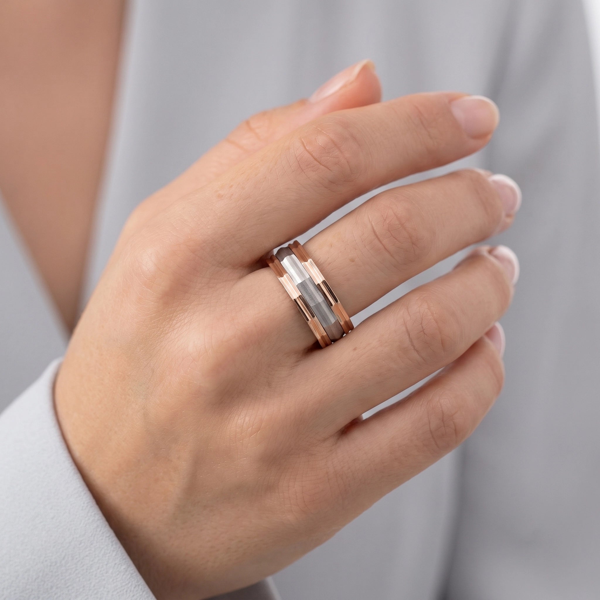 92.5 Silver & Rose Gold Plated Geometric Ring Ivanah Silver