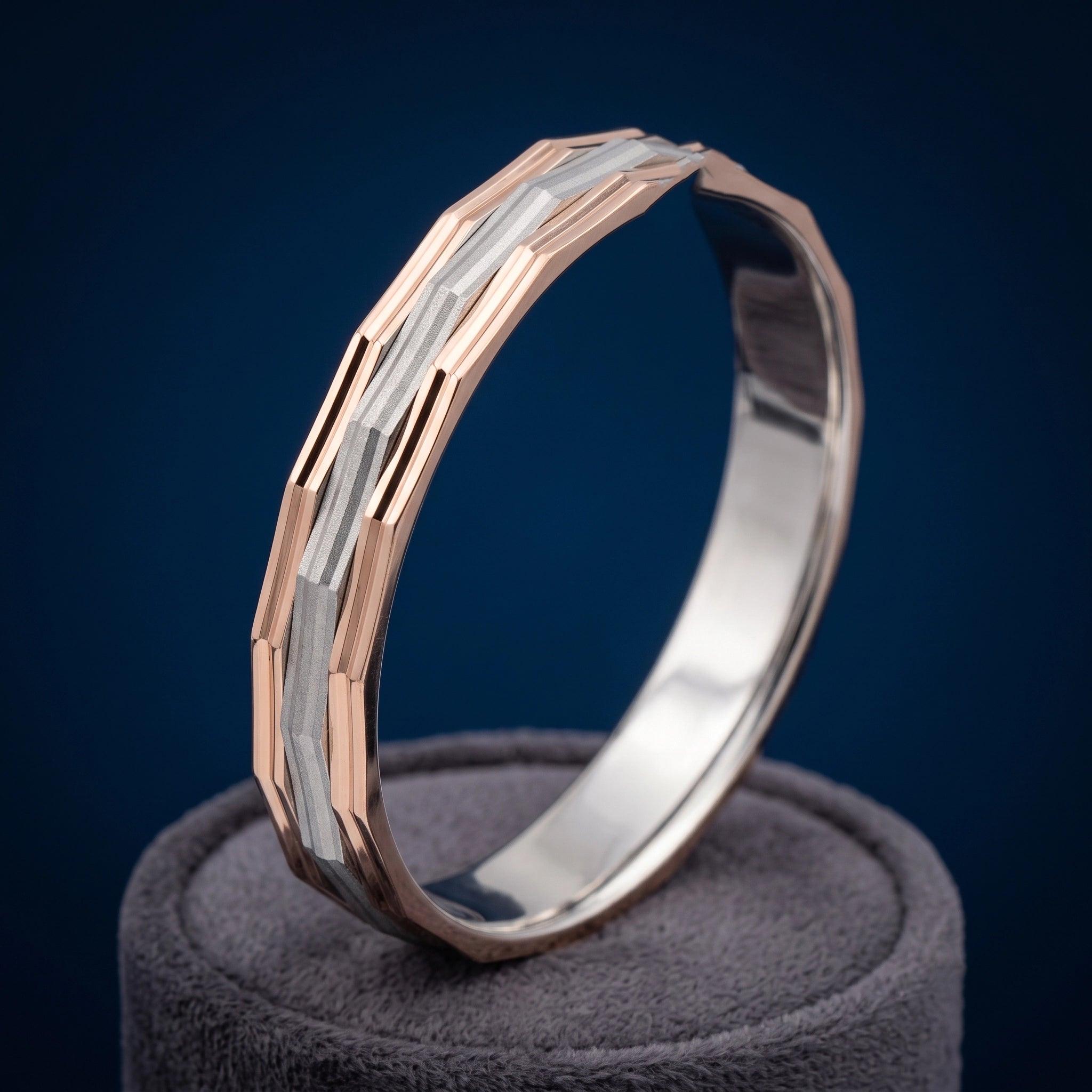 92.5 Silver & Rose Gold Plated Geometric Ring Ivanah Silver