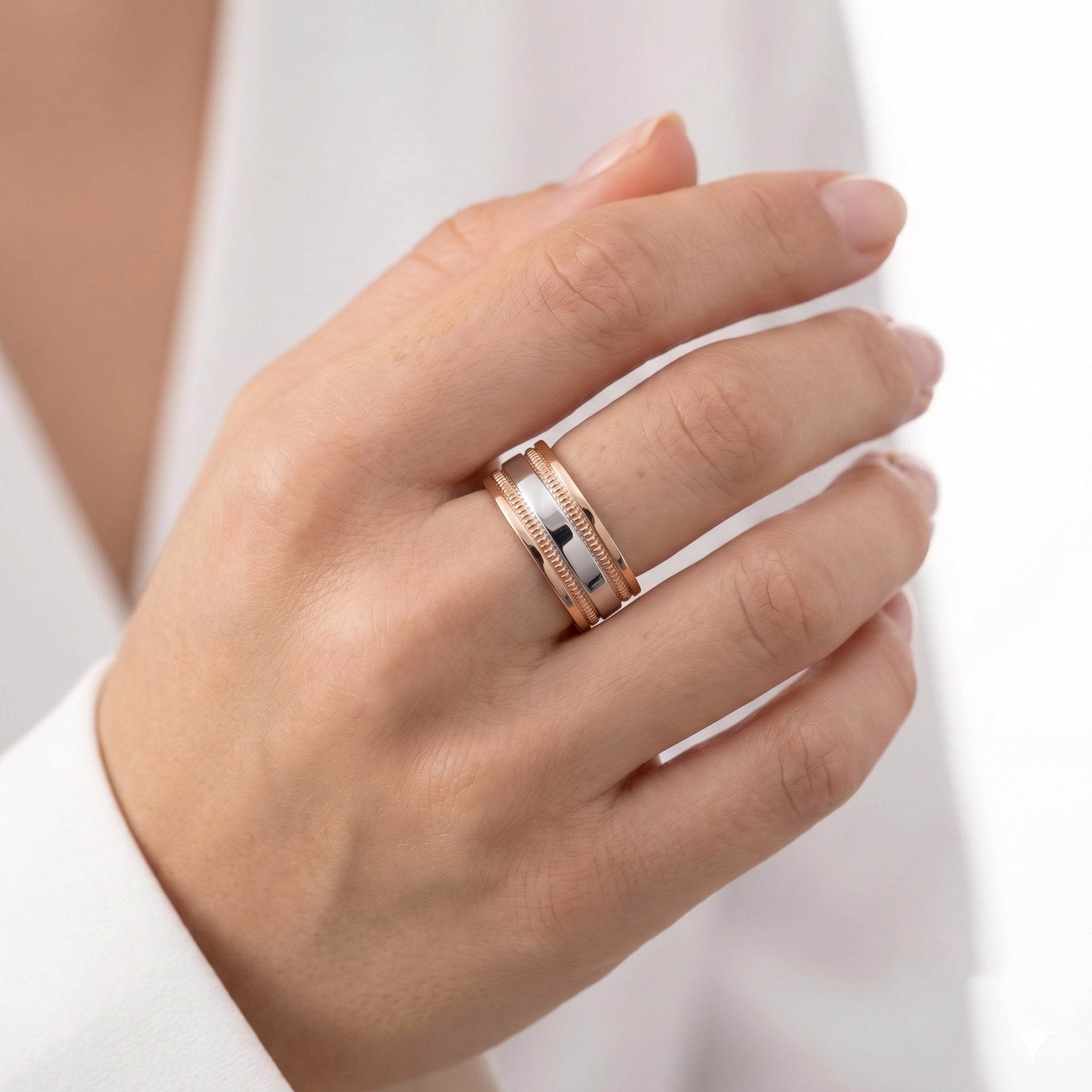 92.5 Silver & Rose Gold Plated Milgrain Ring Ivanah Silver