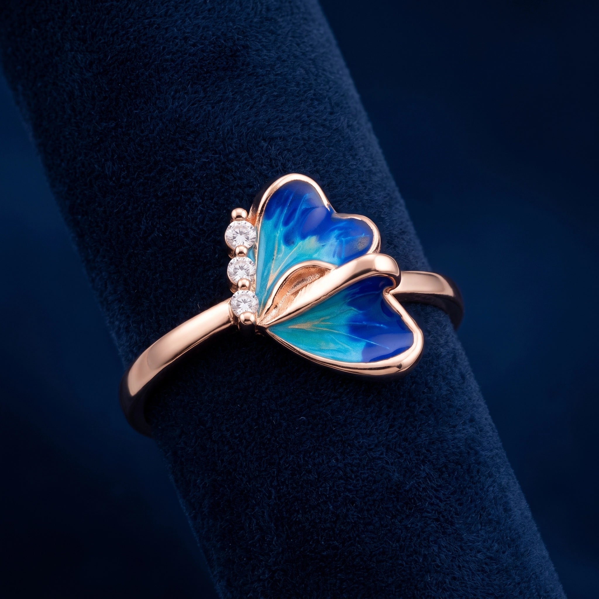 92.5 Silver Rose Gold Plated Delicate Butterfly Wing Ring Ivanah Silver